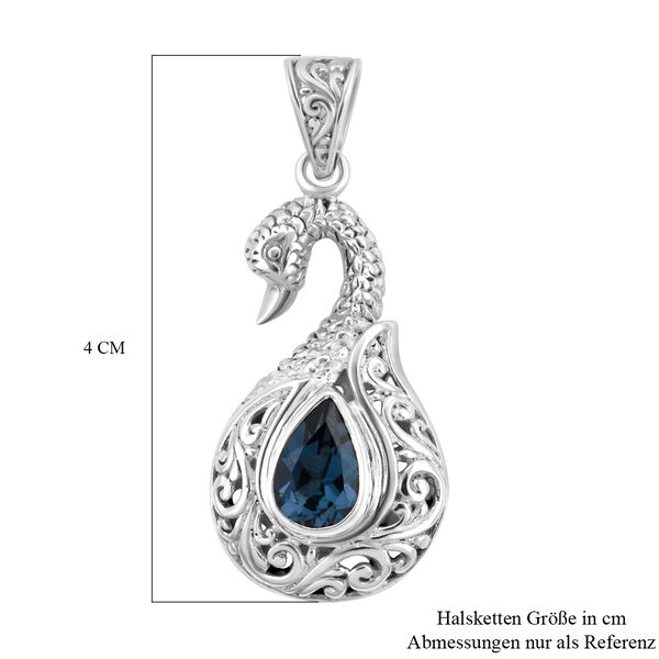 Royal Bali Collection- Londoner Blautopas Silber Solitaire Pfau Anh&auml;nger 1,57 Ct image number 6
