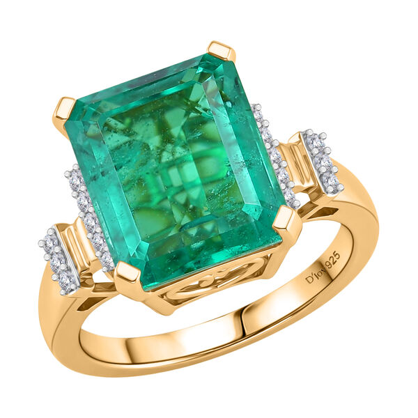 D'Joy - K&ouml;nigliche Kontur Smaragd-Quarz Triplette, Wei&szlig;er Zirkon Ring 925 Silber 750 Gelbgold Vermeil (Gr&ouml;&szlig;e 19.00) ca. 10.84 ct image number 3