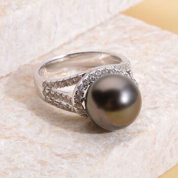 12-13mm Tahiti Perlen und Zirkon Ring- 1,34 ct.