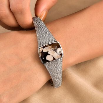 Der Schimmer der Natur - Erdnuss Holz Jaspis Armreif ca. 19 cm Edelstahl ca. 18.42 ct