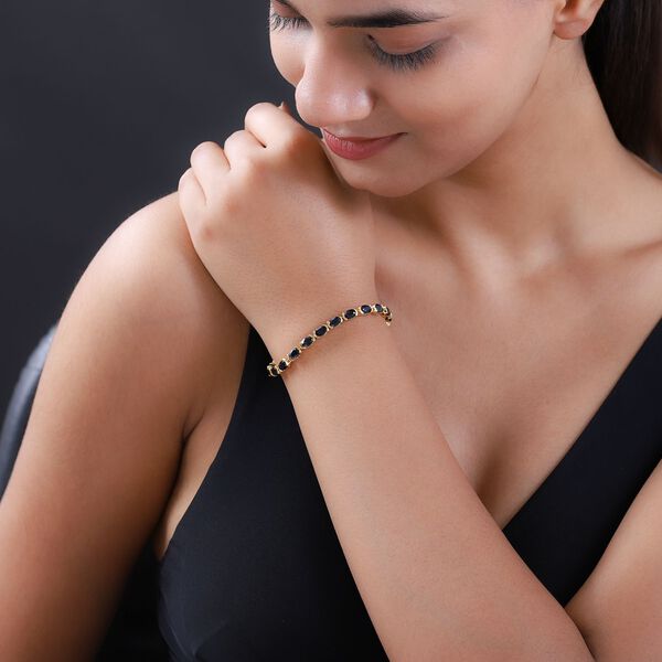 Schwarzes Saphir Armband, ca. 20 cm, 925 Silber Gelbgold Vermeil ca. 16,25 ct image number 3