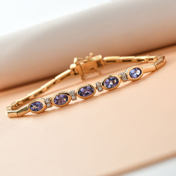 Tansanit und Zirkon-Armband, ca. 19 cm, 925 Silber vergoldet ca. 2,38 ct image number 2