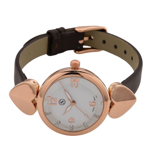 STRADA Uhr mit PC21S Japan-Uhrwerk, Edelstahl-Mesh-Armband, Ros&eacute;gold mit Kristallzifferblatt, Braun image number 4