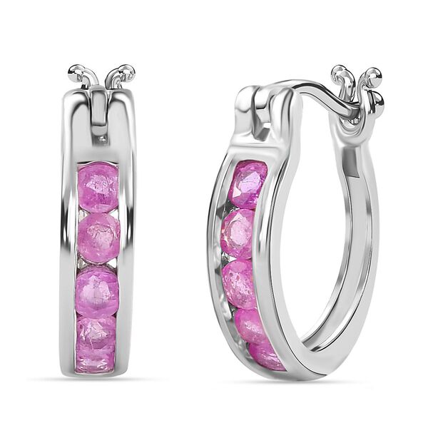 Ilakaka rosa Saphir (Fissure gef&uuml;llt)-Creolen, 925 Silber platiniert, ca. 1.71 ct