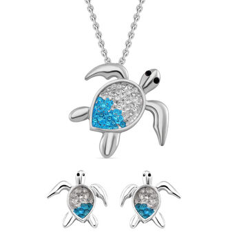 2er Set - Wei&szlig;er Kristall, Blauer Kristall Halskette und Ohrringe, silberfarben