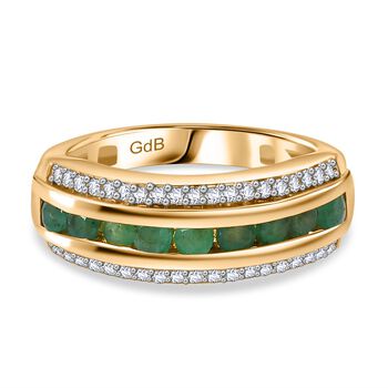 Kagem Sambischer Smaragd, Wei&szlig;er Zirkon Ring, Goldfarben (Gr&ouml;&szlig;e 16.00) ca. 0.95 ct