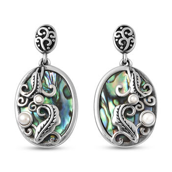 Abalone Muschel und Wei&szlig;e Muschelkernperle Ohrringe Edelstahl ca. 3,40 ct