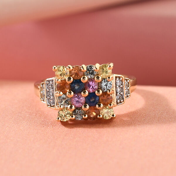Mehrfarbig Saphir und Zirkon Ring 925 Silber vergoldet  ca. 1,54 ct image number 2
