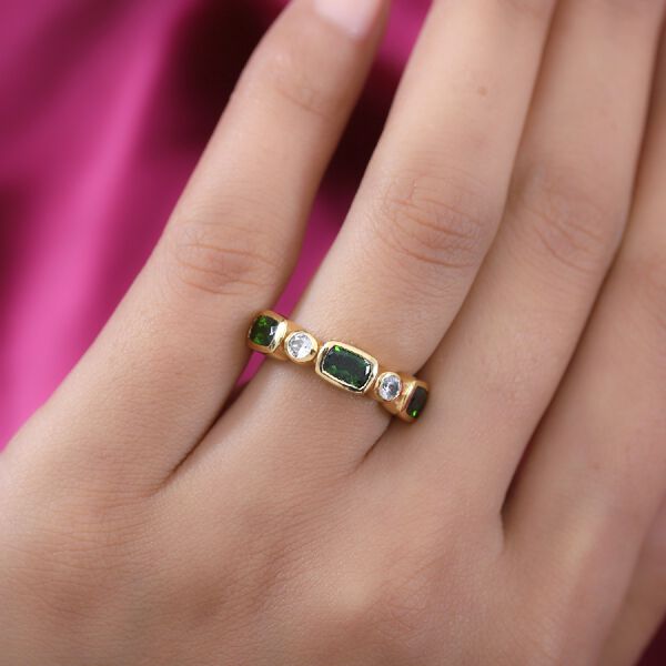 Nat&uuml;rlicher Chromdiopside und Zirkon Designer inspirierter Ring 925 Silber vergoldet  ca. 2,98 ct image number 3