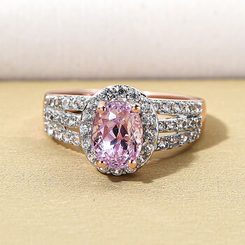 AA Martha Rocha Kunzit und wei&szlig;er Zirkon-Ring, 925 Silber Ros&eacute;gold Vermeil  ca. 2,62 ct