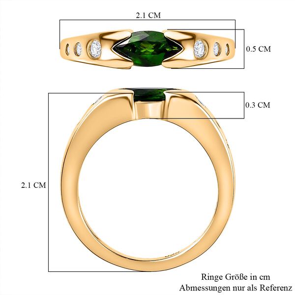 Nat&uuml;rlicher Chromdiopsid, wei&szlig;er Zirkon Ring, 925 Silber Gelbgold Vermeil (Gr&ouml;&szlig;e 16.00) ca. 0.73 ct image number 7
