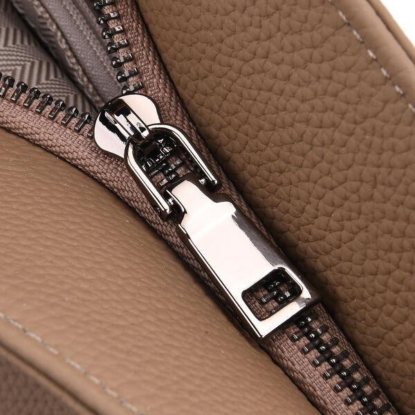 Echtleder-Tote-Bag mit Reißverschlussfach hinten, Doppeltragegriff und Schulterriemen, 35x10x33 cm, Khaki image number 5