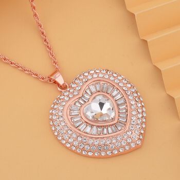 Wei&szlig;er Kristall Anh&auml;nger mit Kette, ca. 70 cm + 5 cm Extender, Eisen und Legierung, Rosefarben