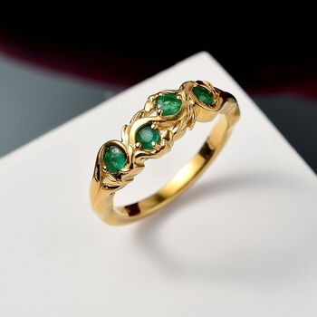 Kagem Sambischer Smaragd Ring 925 Silber 750 Gelb Vergoldet (Gr&ouml;&szlig;e 20.00) ca. 0,34 ct