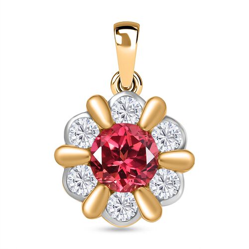 D’joy Synthetischer Padparadscha-Saphir, Weißer Zirkon Anhänger 925 Silber platiniert und vergoldet ca. 4.08 ct image number 0