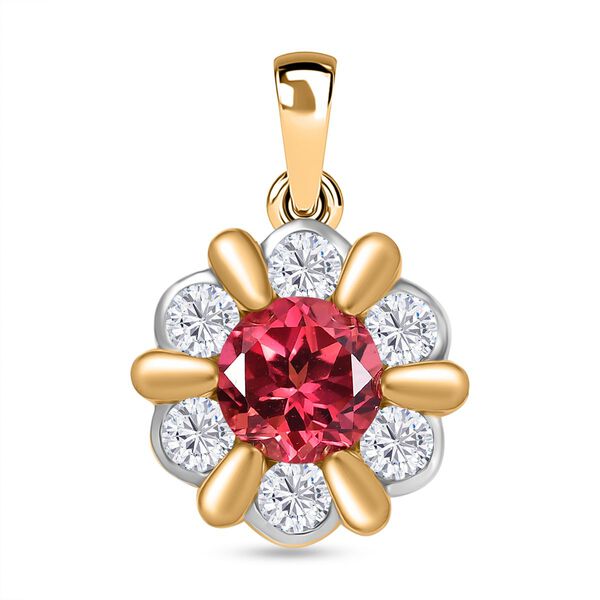 D'joy Lab Grown Padparadscha-Saphir , Wei&szlig;er Zirkon Anh&auml;nger 925 Silber platiniert und vergoldet ca. 4.08 ct