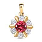 D’joy Synthetischer Padparadscha-Saphir, Weißer Zirkon Anhänger 925 Silber platiniert und vergoldet ca. 4.08 ct