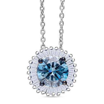 LUXURIANT DIAMOND - Lab Grown Blauer Diamant SI-GH, Lab Grown Diamant SI-GH SGL zertifiziert Anh&auml;nget mit Kette (ca. 50cm), 925 Silber rhodiniert ca. 1.00 ct