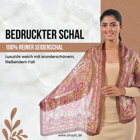 Bedruckter Schal aus 100% Seide, Multicolor-Muster mit brauner Bordüre, ca. 70 x 200 cm