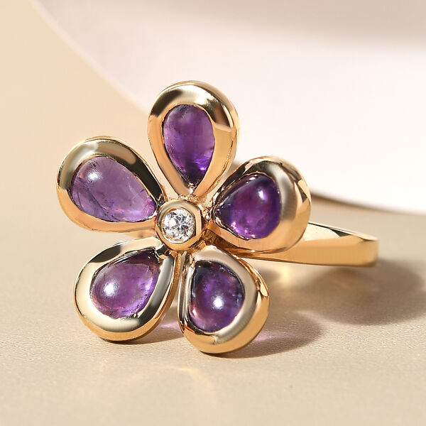 Afrikanischer Amethyst und Zirkon-Ring, 925 Silber vergoldet  ca. 4,18 ct image number 2