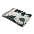 Handgewebte Jacquard-Decke mit Fransen, 100% Baumwolle, Palmenmuster, Grün und Elfenbein image number 2