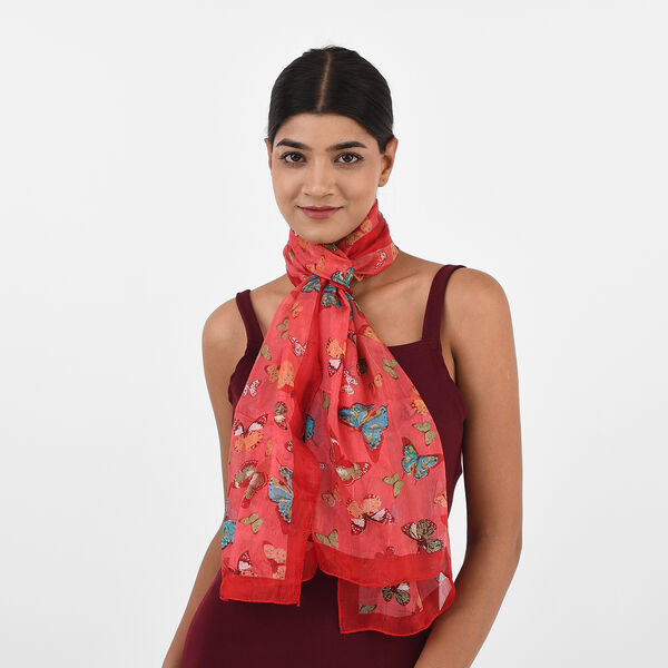 Bedruckter 100% Satin-Seidenschal, 48x160cm, rot