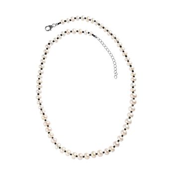 Wei&szlig;e S&uuml;&szlig;wasser Perle, Schwarzer Spinell Halskette ca. 45 cm 925 Silber rhodiniert