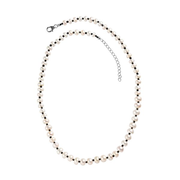 Weiße Süßwasserperle und schwarze Spinell 45cm Halskette image number 3