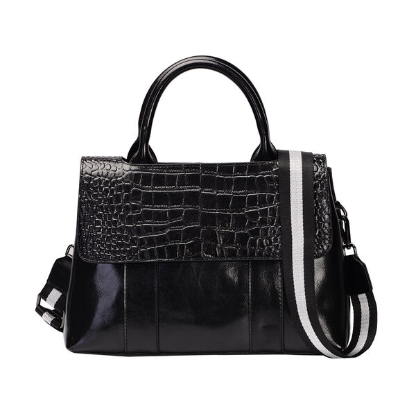 Echtes Leder Handtasche mit erweiterbarem Schulterriemen, Größe 31x11x21 cm, Schwarz image number 4