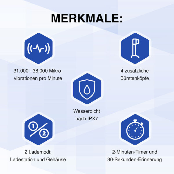 BEAUTECH Zahnb&uuml;rste mit therapeutischem LED-Licht, 5 Modi und 4 zus&auml;tzliche K&ouml;pfe, Wei&szlig; image number 5