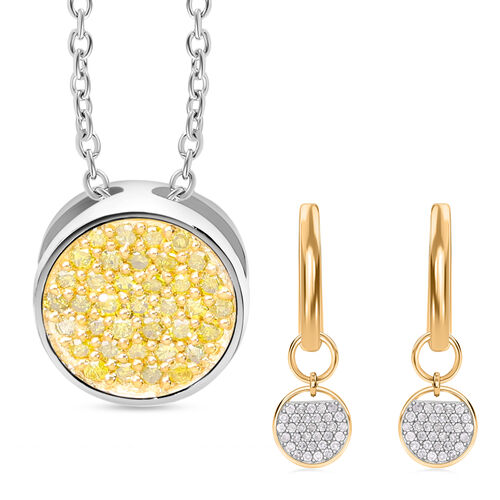 2er Set- Gelber Diamant-Anhänger mit 50cm Kette und Ohrringe - 0,48 ct. image number 0