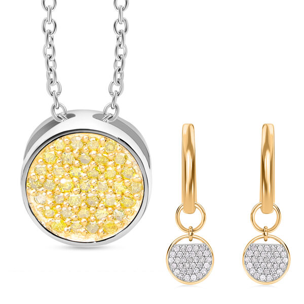 2er Set- Gelber Diamant-Anh&auml;nger mit 50cm Kette und Ohrringe - 0,48 ct.