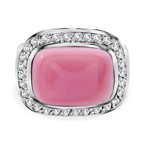 AAA Natürlicher Rosa Königsmuschel Perle, Weißer Zirkon Ring 925 Silber rhodiniert (Größe 21.00) image number 0