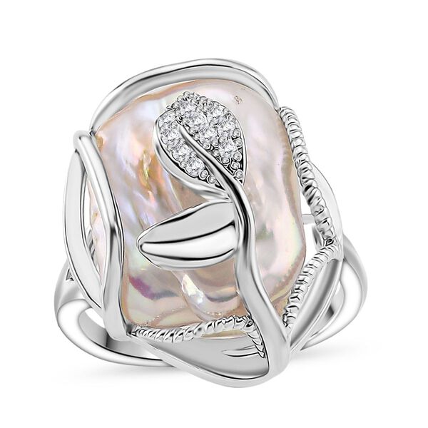 Wei&szlig;e S&uuml;&szlig;wasserperle und Zirkonia Ohrringe und flexibler Ring image number 10