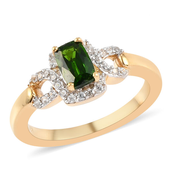 Nat&uuml;rlicher Chromdiopsid und wei&szlig;er Zirkon-Ring, 925 Silber vergoldet  ca. 0,88 ct image number 4