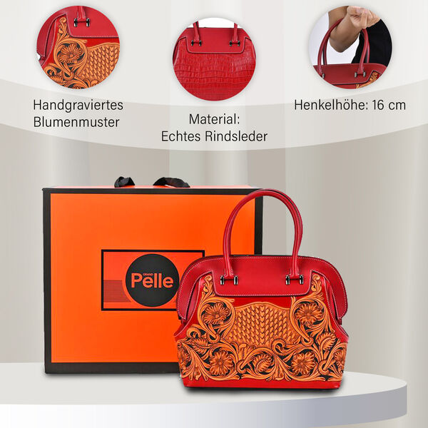 Grand Pelle  - Echtleder Handtasche, 28 x 25 x 15 cm, rot image number 3