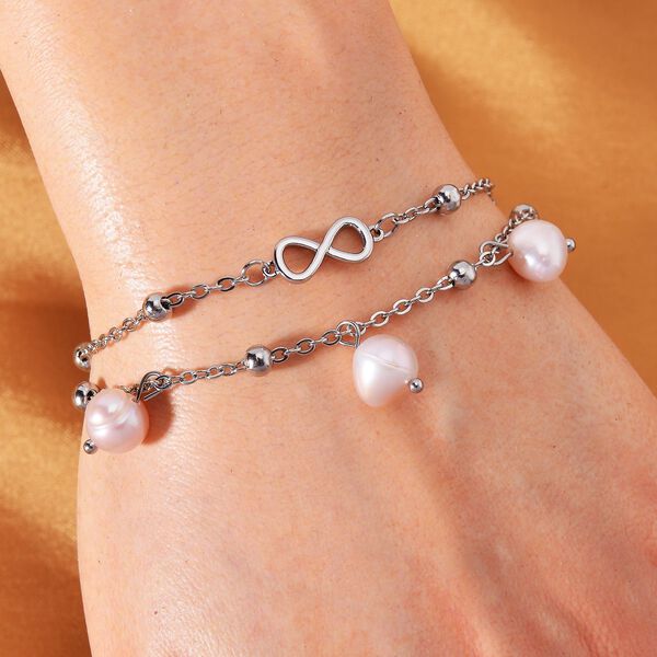 Mehrfarbiges S&uuml;&szlig;wasser Perlen Armband, ca. 19 cm + 5 cm Extender, Reiner Edelstahl image number 1