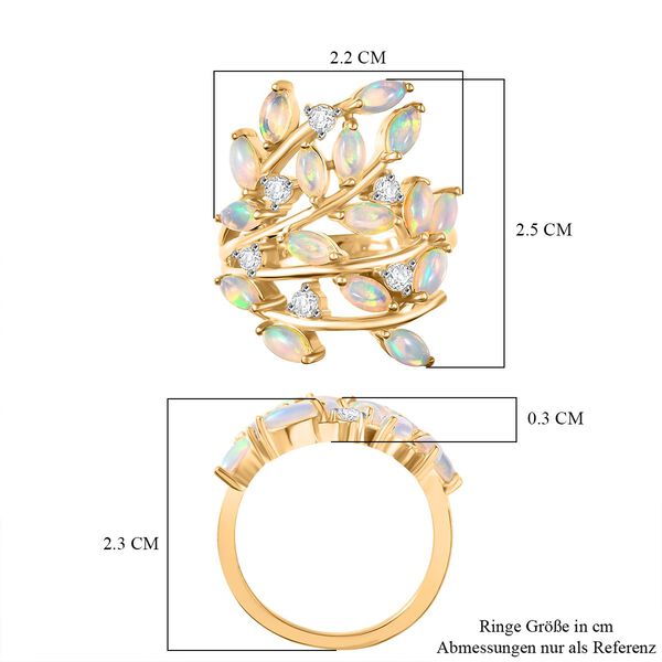 D'Joy AA Nat&uuml;rlicher, &auml;thiopischer Welo Opal, Wei&szlig;er Zirkon Ring 925 Silber 750 Gelbgold Vermeil (Gr&ouml;&szlig;e 17.00) ca. 2.12 ct image number 7