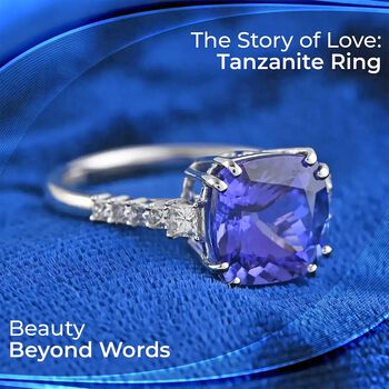 RHAPSODY zertifiziert und gepr&uuml;ft AAAA Tansanit und VS-EF Diamant Ring in 950 Platin - 4 ct.
