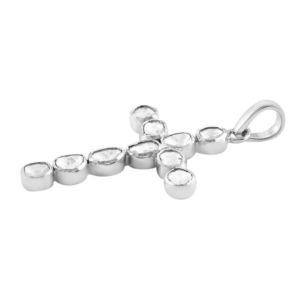 Handgearbeiteter Polki Diamant Kreuzanh&auml;nger 925 Silber platiniert ca. 1,25 ct image number 3