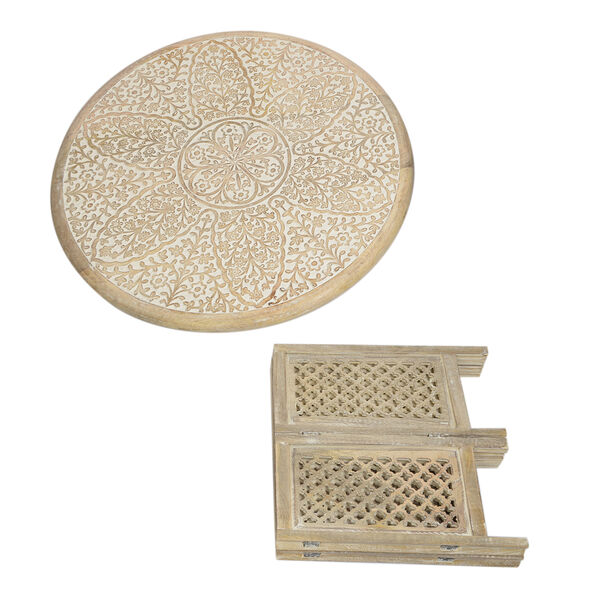 NAKKASHI - handgeschnitzter, klappbarer Couchtisch aus Mangoholz, wei&szlig; lackiert image number 3