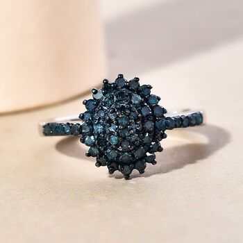 Blauer Diamant-Ring, 925 Silber platiniert  ca. 0,50 ct