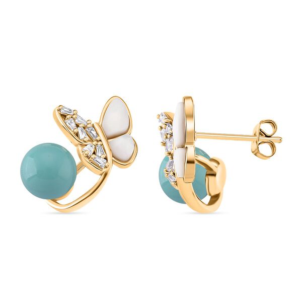 Sleeping Beauty Farbe Muschelkernperle (7-9 mm), Wei&szlig;es Perlmutt Ohrringe, Nickelfreies Messing, golfarben