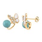 Sleeping Beauty Farbe Muschelkernperle, Weißes Perlmutt Ohrringe Messing Standard 10.00 ct