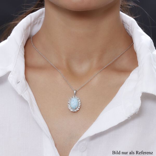 Larimar und wei&szlig;er Topas-Anh&auml;nger mit Kette, 925 Silber platiniert ca. 8.92 ct image number 2
