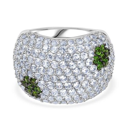 D'Joy Wei&szlig;er Zirkon, Nat&uuml;rlicher Chromdiopsid Ring 925 Silber rhodiniert (Gr&ouml;&szlig;e 17.00) ca. 7,97 ct