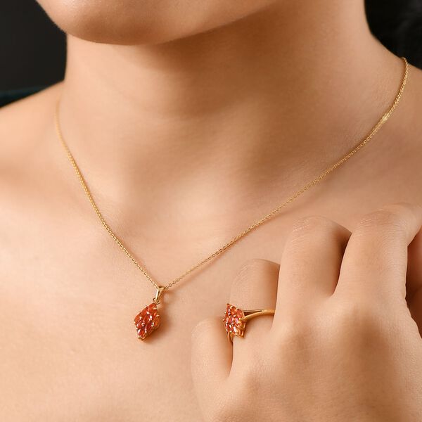 2er Set - Blaze Feueropal Anh&auml;nger und Ring, Gr&ouml;&szlig;e (16.00), 925 Silber 750 Gelbgold Vermeil ca. 1.16 ct image number 3