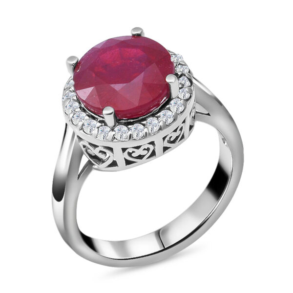 Niassa Rubin und Zirkon Halo Ring 925 Silber Platin Überzug image number 2