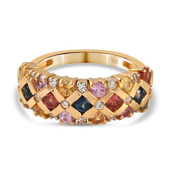 Mehrfarbiger Saphir und Zirkon-Ring, 925 Silber Gelbgold Vermeil (Gr&ouml;&szlig;e 16.00) ca. 1,82 ct