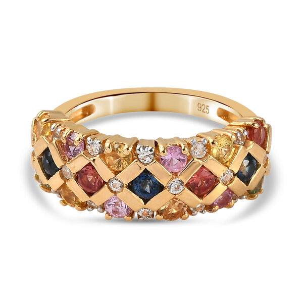 Mehrfarbiger Saphir und Zirkon-Ring, 925 Silber Gelbgold Vermeil  ca. 1,82 ct